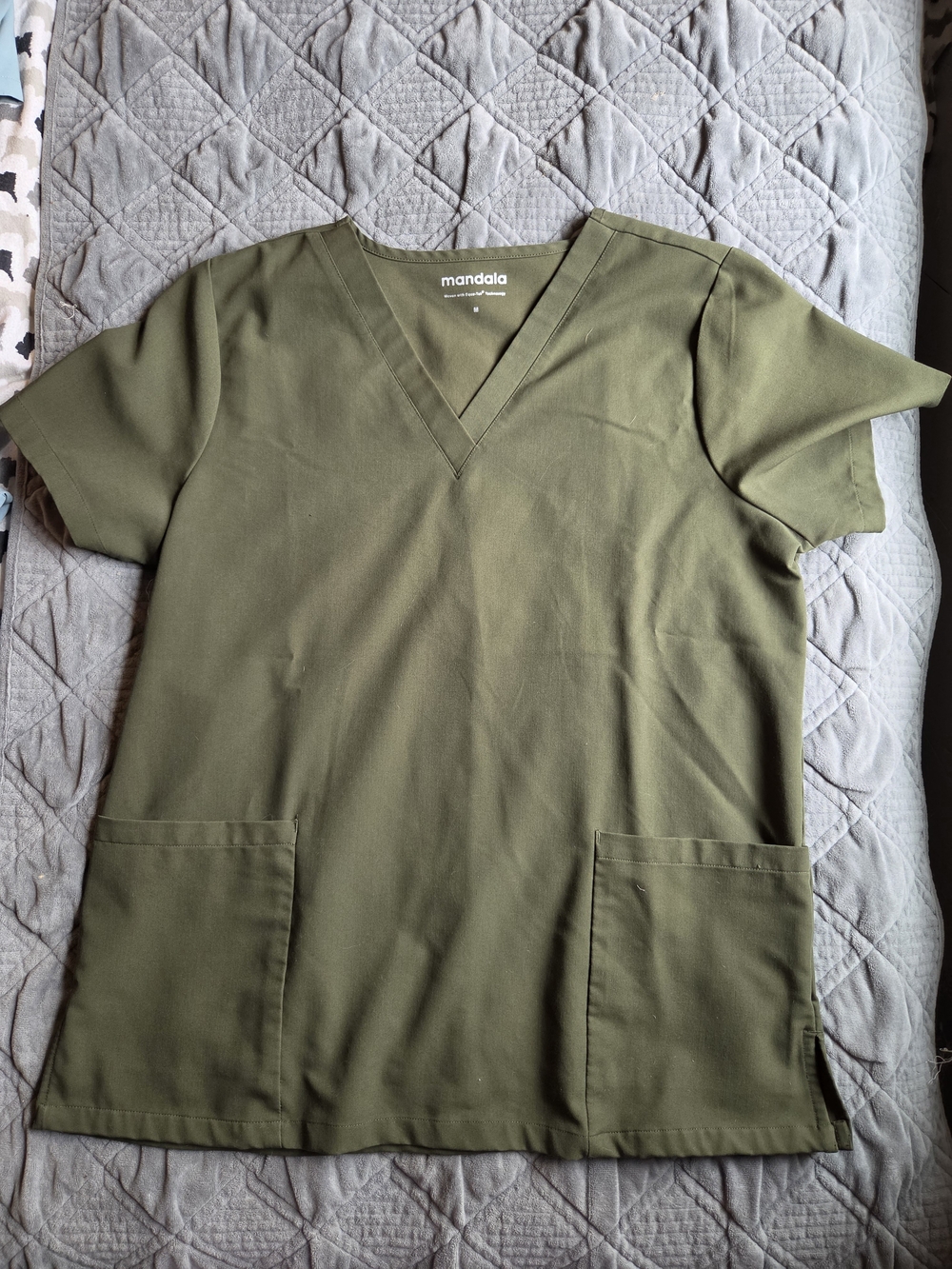 Mandala Olive Green V-Neck Women's Scrub Top Medium